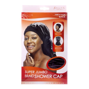 Super Jumbo Braid Shower Cap- Black